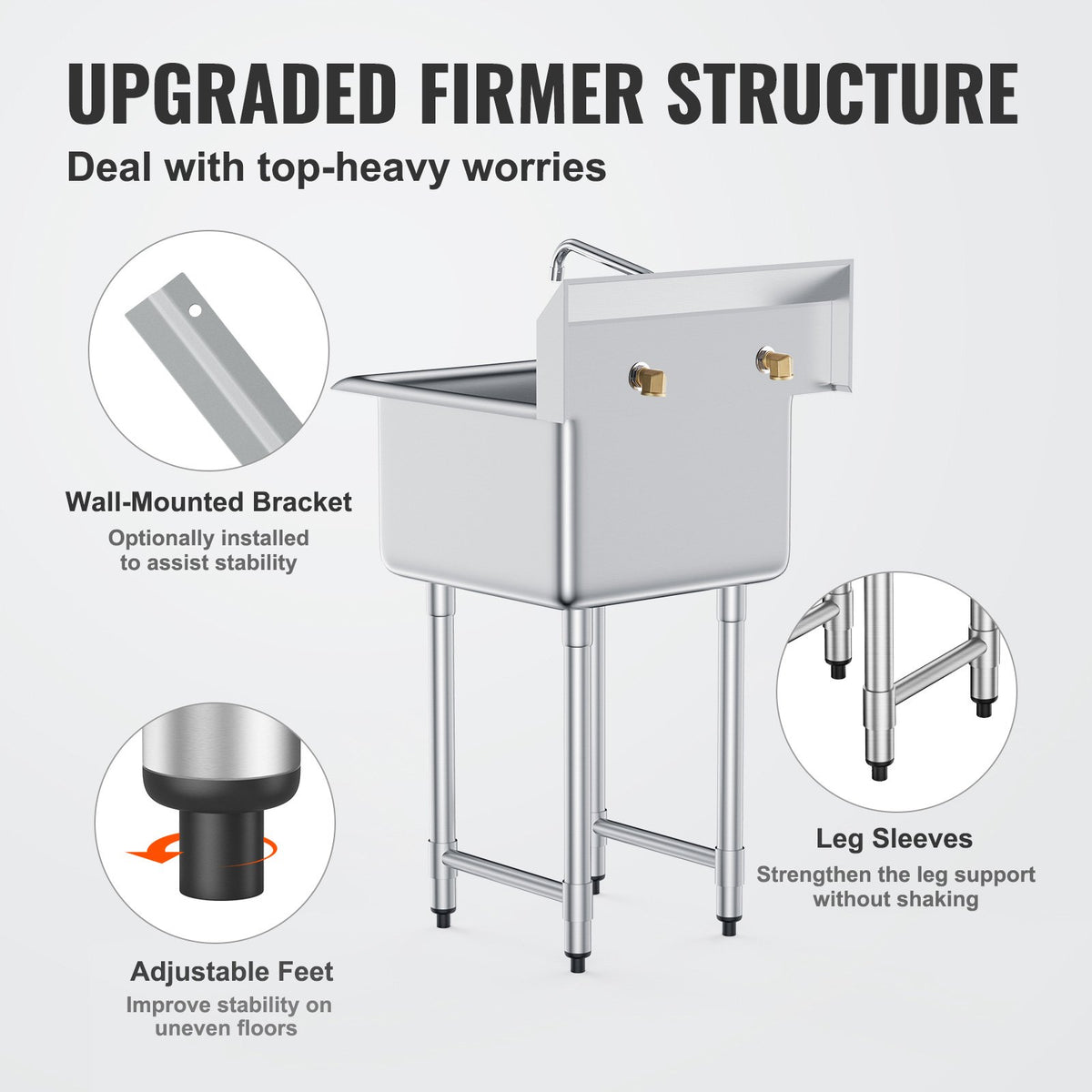 Stainless Steel Prep & Utility Sink, 1 Compartment Free Standing Small Sink Include Faucet & legs, 21"x41" Commercial Single Bowl Sinks for Garage, Restaurant, Kitchen, Laundry