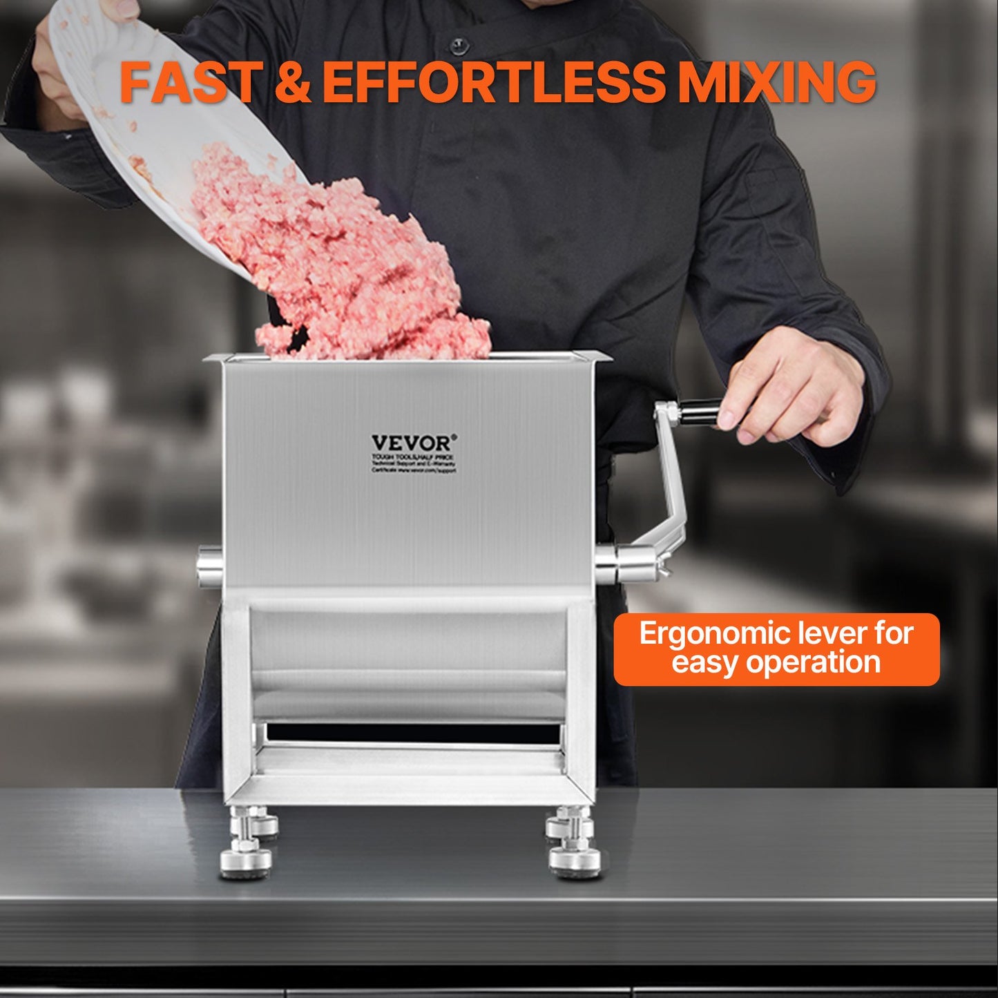 Manual Meat Mixer, 15L Fixed Tank Meat Processing Equipment(Mixing Maximum 15LBS for Meat), Stainless Steel Meat Mixer, Sausage Mixer Machine with Lid and Handle, Ground Beef Hand Mixer