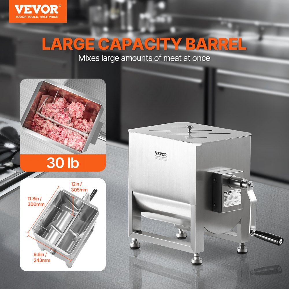 VEVOR Manual Meat Mixer 30L Fixed Tank Mixing Max 30LB for Meat Sausage Mixer