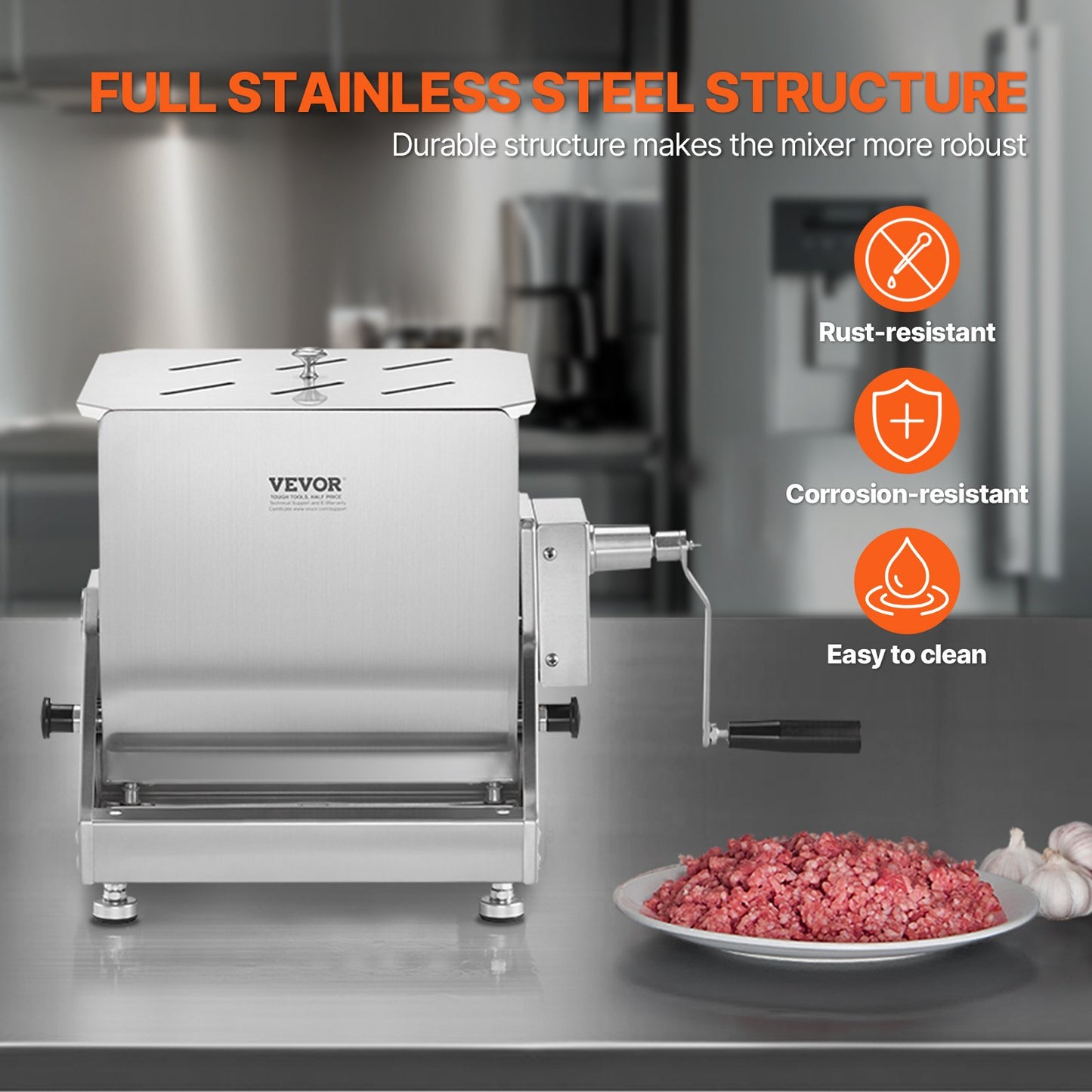 Manual Meat Mixer, 15L Tilt Tank Meat Processing Equipment(Mixing Max 15LBS for Meat), Stainless Steel Meat Mixer, Sausage Mixer Machine with Lid Handle Gear Reducer, Ground Beef Hand Mixer