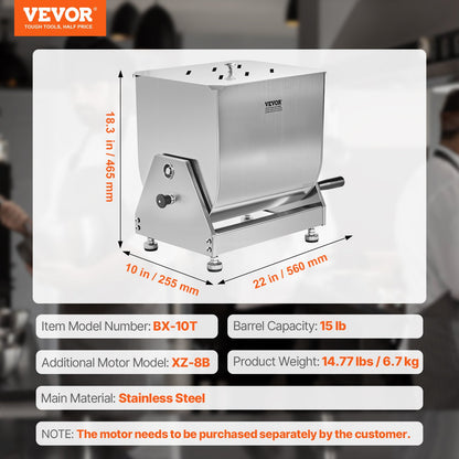 Manual Meat Mixer, 15L Tilt Tank Meat Processing Equipment(Mixing Max 15LBS for Meat), Stainless Steel Meat Mixer, Sausage Mixer Machine with Lid Handle Gear Reducer, Ground Beef Hand Mixer