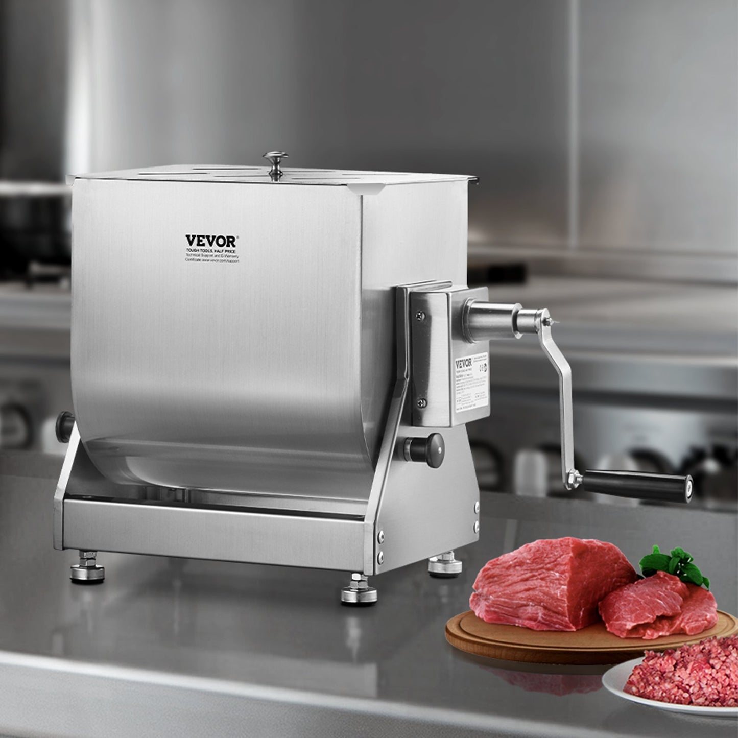 Manual Meat Mixer, 15L Tilt Tank Meat Processing Equipment(Mixing Max 15LBS for Meat), Stainless Steel Meat Mixer, Sausage Mixer Machine with Lid Handle Gear Reducer, Ground Beef Hand Mixer