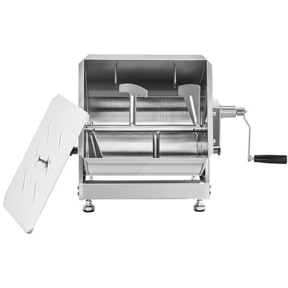 Manual Meat Mixer, 15L Tilt Tank Meat Processing Equipment(Mixing Max 15LBS for Meat), Stainless Steel Meat Mixer, Sausage Mixer Machine with Lid Handle Gear Reducer, Ground Beef Hand Mixer