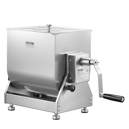 Manual Meat Mixer, 15L Tilt Tank Meat Processing Equipment(Mixing Max 15LBS for Meat), Stainless Steel Meat Mixer, Sausage Mixer Machine with Lid Handle Gear Reducer, Ground Beef Hand Mixer