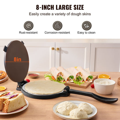 VEVOR Tortilla Press, 8 Inch Tortilla and Roti Maker, Cast Iron Heavy Duty Tortilladora