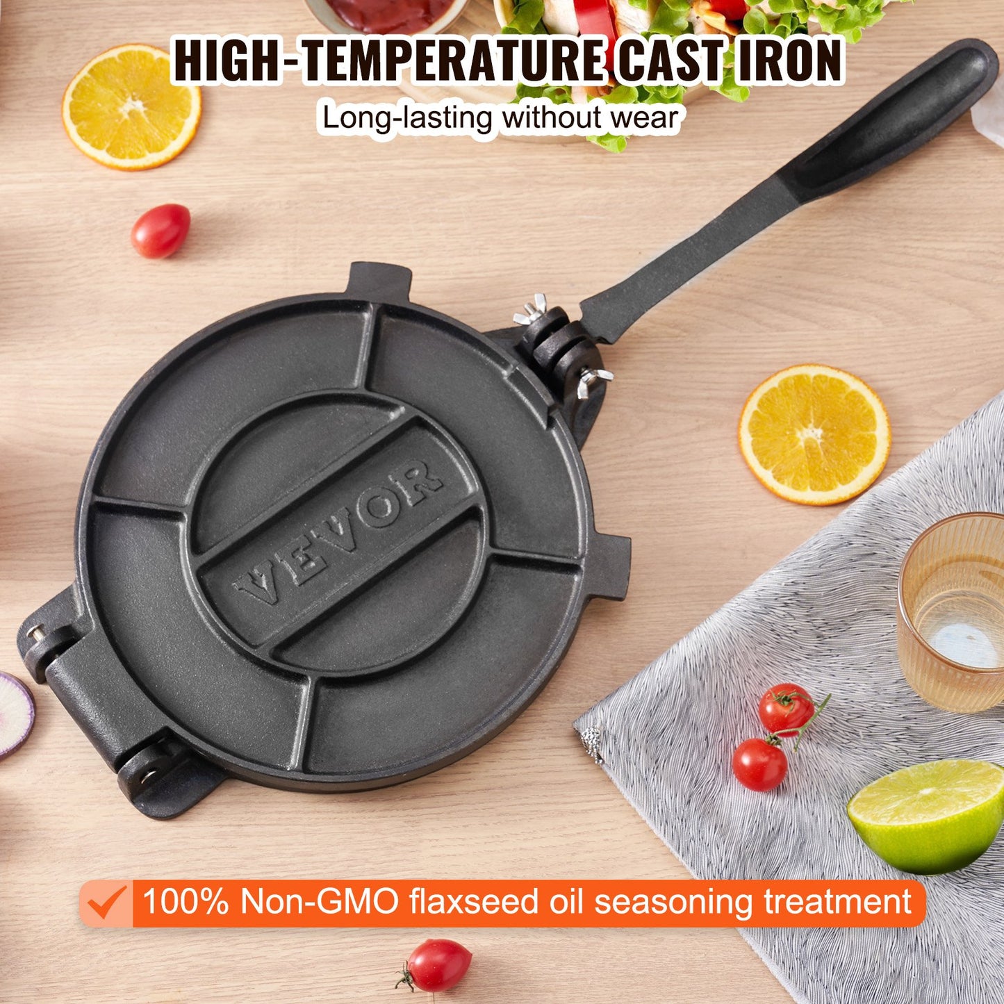 VEVOR Tortilla Press, 8 Inch Tortilla and Roti Maker, Cast Iron Heavy Duty Tortilladora