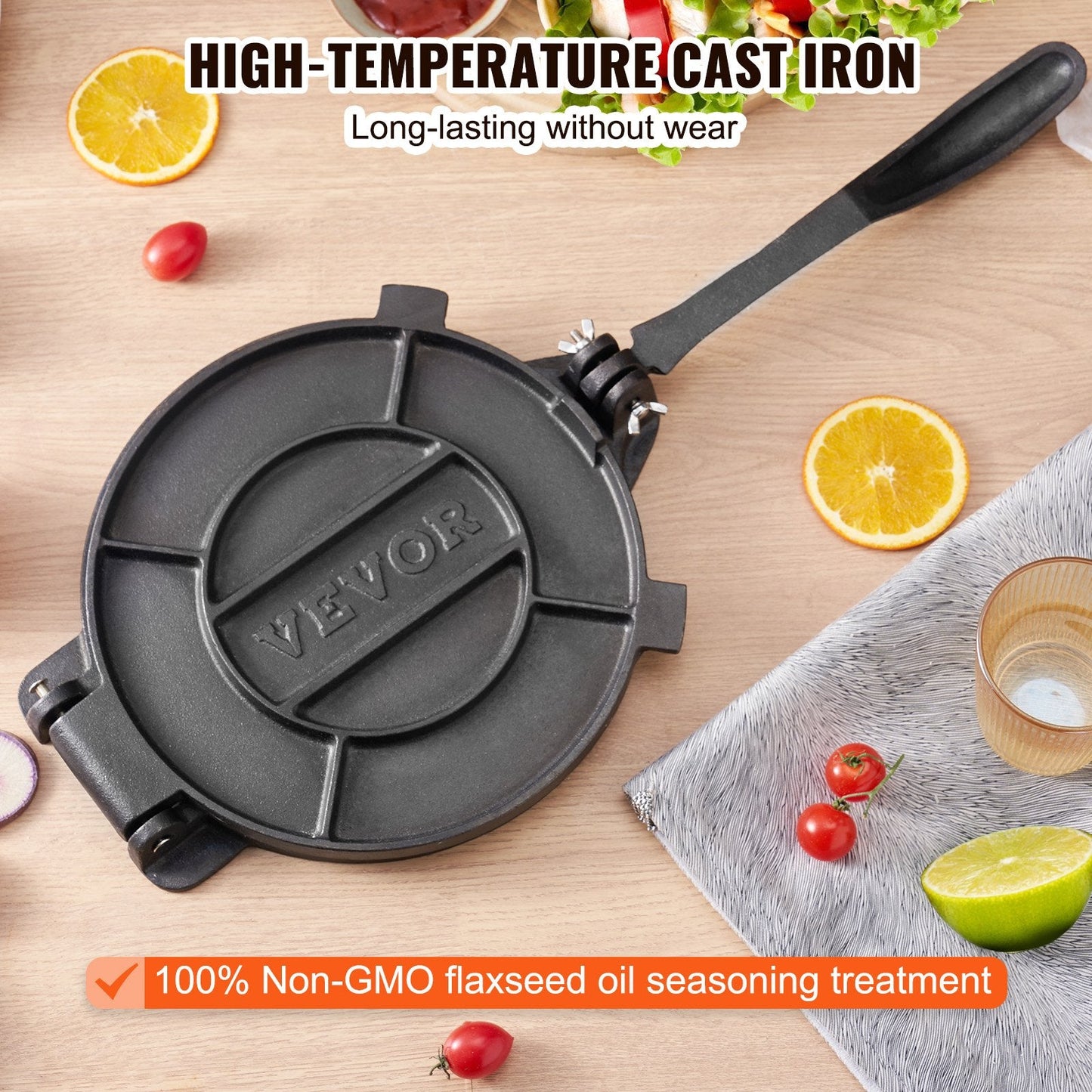 Heavy-Duty 20 cm Cast Iron Tortilla & Roti Maker with Parchment Paper