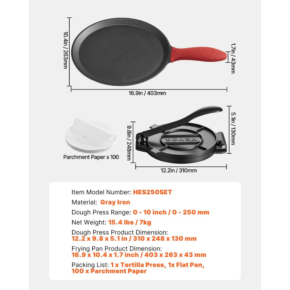 10 Inch Tortilla Press Chapati Maker Roti Dough Maker Heavy Duty Cast Iron