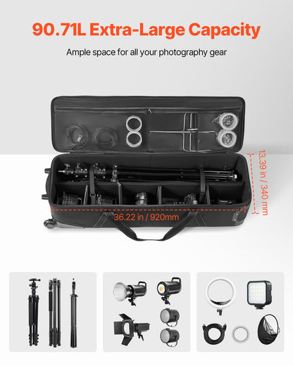 VEVOR Studio Equipment Trolley Case 100 x 38 x 32 cm Rolling Camera Bag