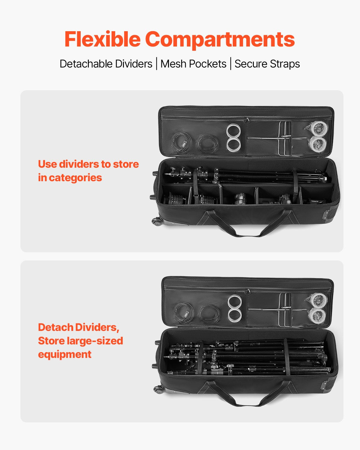 VEVOR Studio Equipment Trolley Case 100 x 38 x 32 cm Rolling Camera Bag