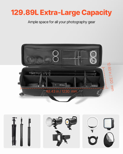 VEVOR Studio Equipment Trolley Case 131 x 36.5 x 38 cm Rolling Camera Bag