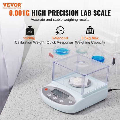 High Precision Lab Scale 0.5 kg x 0.001 g with LCD and Windshield