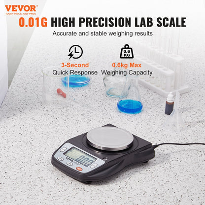 Precision Lab Scale 0.6kg x 0.01g with 6 Units Conversion and RS232C Interface