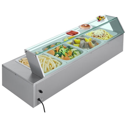 Commercial Food Warmer 4-Pan 1500W Buffet Bain Marie with Glass Cover