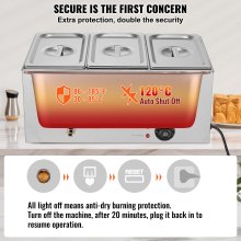 Commercial 3-pan electric food warmer with 1200W heating and adjustable temperature control