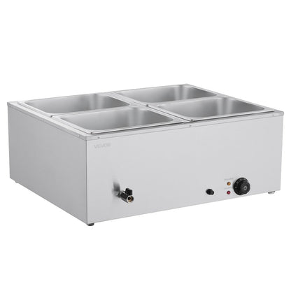 Commercial Food Warmer, 1500W Electric Stainless Steel Steam Food Warmer with Lid, 4-Pan Fast Heating Countertop Buffet Bain Marie with Soup & Perforated Ladles, for Catering, Restaurant, Party