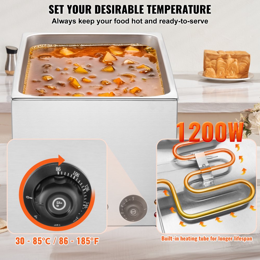 Commercial Electric Food Warmer Countertop Buffet 18L 1200W Bain Marie