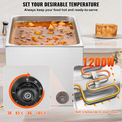 Commercial Electric Food Warmer Countertop Buffet 18L 1200W Bain Marie