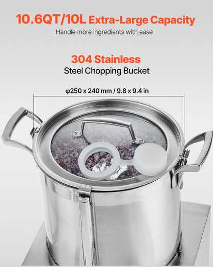 VEVOR Food Processor & Vegetable Chopper 10L Food-Grade Stainless Steel Blender