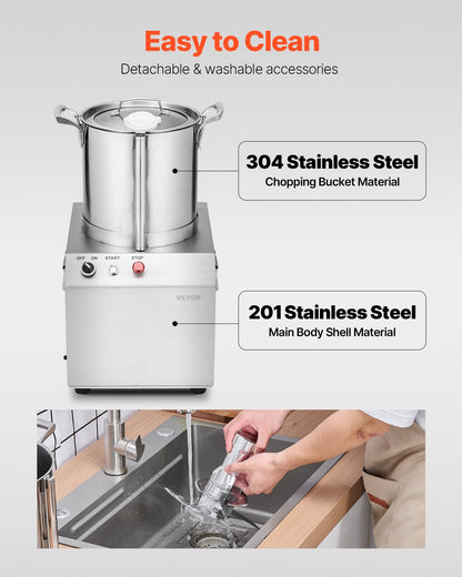 VEVOR Food Processor & Vegetable Chopper 10L Food-Grade Stainless Steel Blender