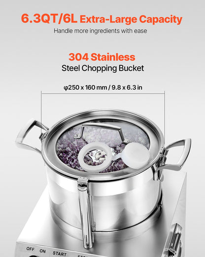 VEVOR Food Processor & Vegetable Chopper 6L Food-Grade Stainless Steel Blender