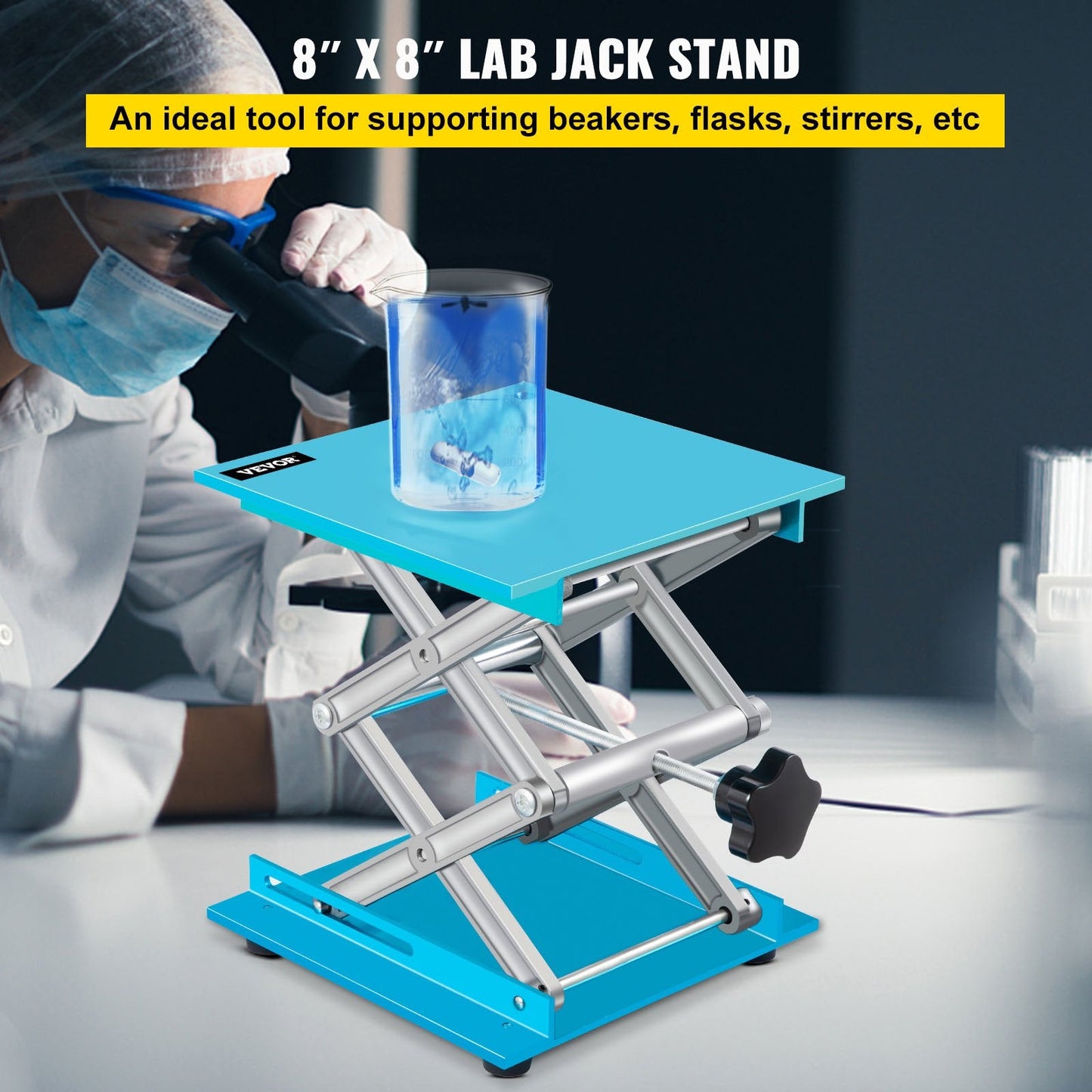 Aluminum Lab Lift Jack, Adjustable 0.06-0.3m, 40kg Capacity, Stable Platform