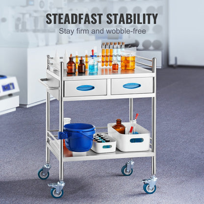 Stainless Steel Medical Cart with Lockable Wheels, Drawers & 100 kg Capacity