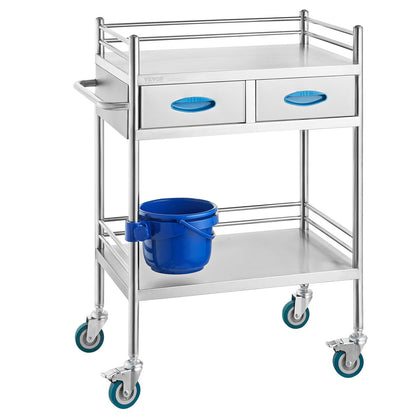 VEVOR Lab Serving Cart, 2 Layers Stainless Steel Utility Rolling Cart, Medical Cart
