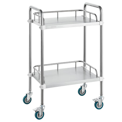 VEVOR Lab Rolling Cart, 2-Shelf Stainless Steel Rolling Cart, Lab Serving Cart with