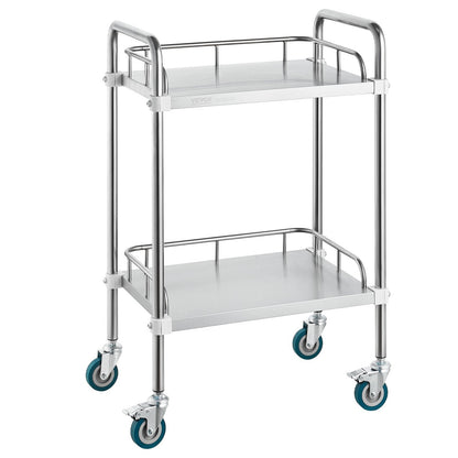 Stainless Steel 2-Shelf Lab Cart with Lockable Wheels, 100 kg Capacity