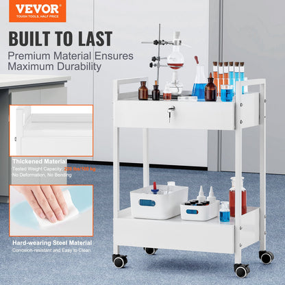VEVOR Lab Cart, 2 Tiers Stainless Steel Utility Cart, Medical Cart with 2 Drawers,