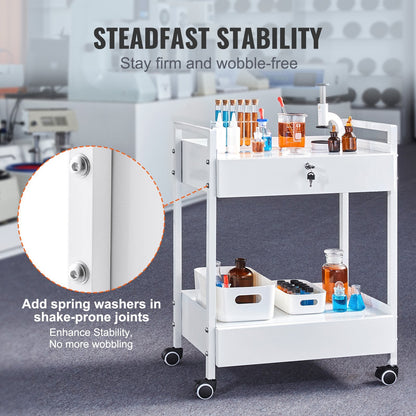 Stainless Steel Medical Utility Cart with 2 Drawers, 2 Shelves, and Swivel Casters