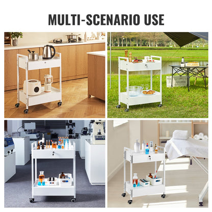 VEVOR Lab Cart, 2 Tiers Stainless Steel Utility Cart, Medical Cart with 2 Drawers,