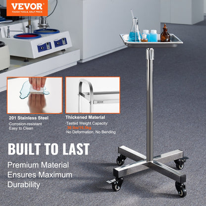 VEVOR Mayo Stand, Stainless Steel Mayo Tray, Load Capacity up to 16.5 kg, Adjustable
