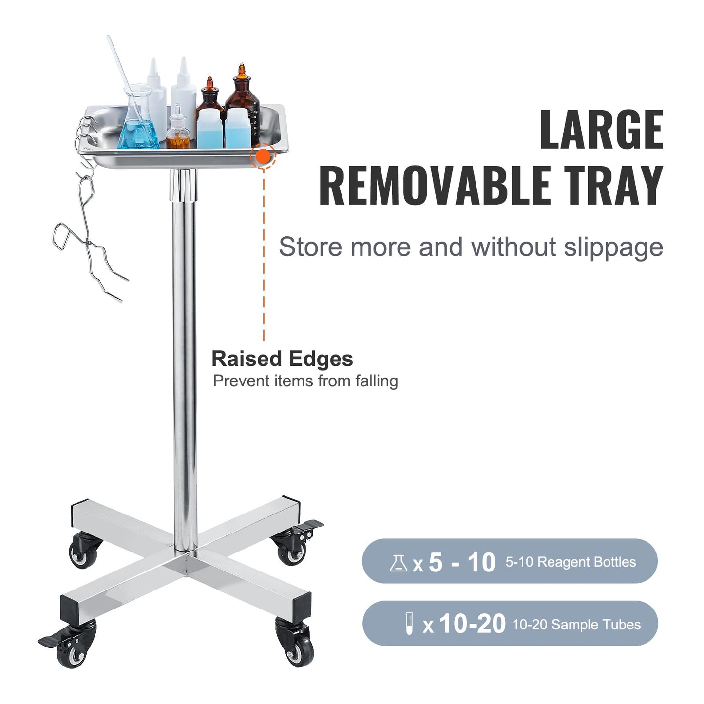 VEVOR Mayo Stand, Stainless Steel Mayo Tray, Load Capacity up to 16.5 kg, Adjustable