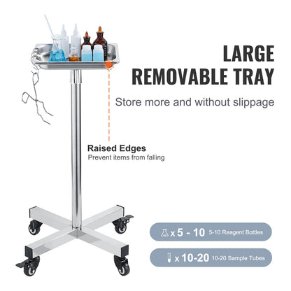 VEVOR Mayo Stand, Stainless Steel Mayo Tray, Load Capacity up to 16.5 kg, Adjustable
