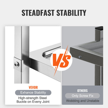 VEVOR Stainless Steel Cart, 3 Layers Lab Utility Cart 181 kg Weight Capacity, Medical