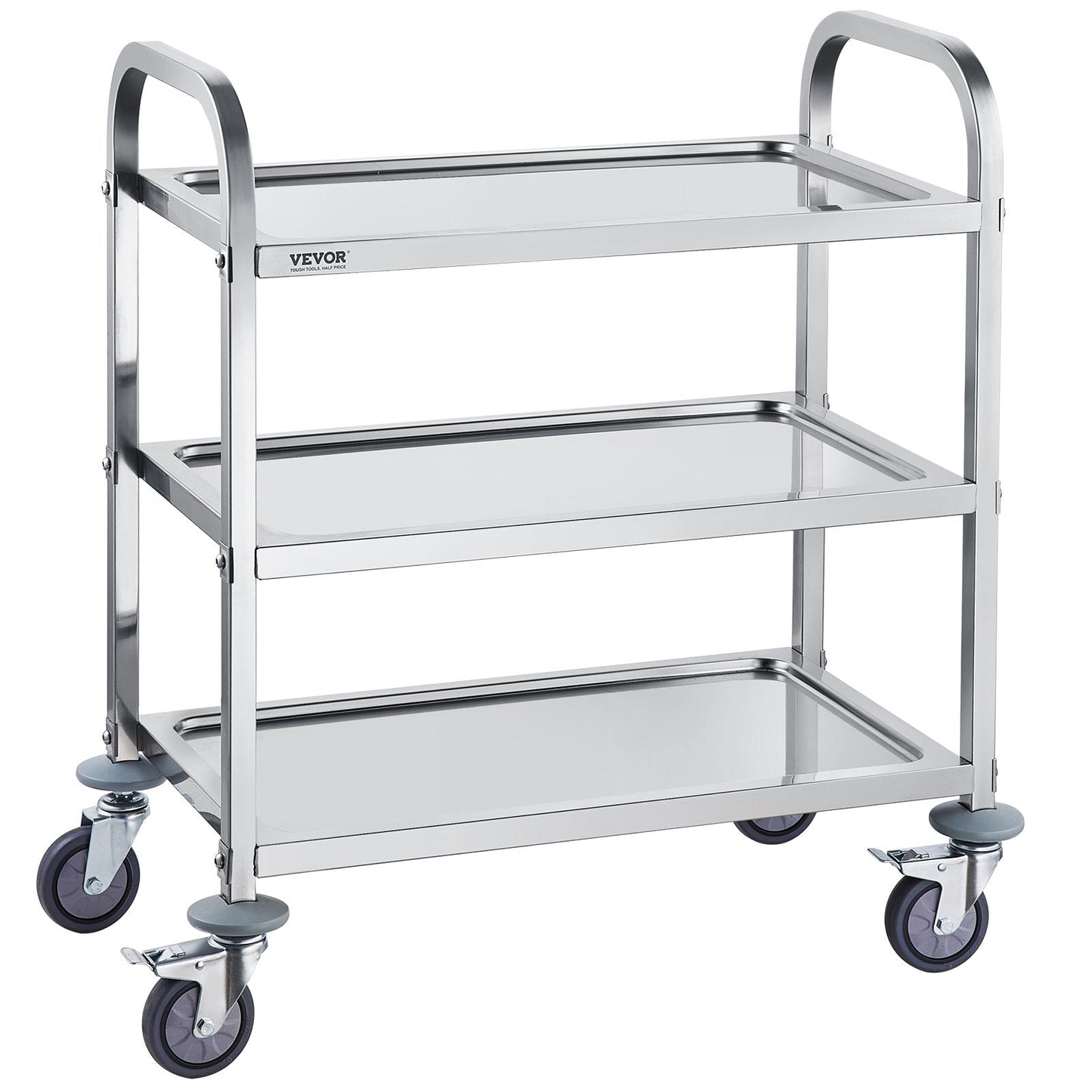 Stainless Steel 3-Tier Utility Cart with Lockable Wheels, 181 kg Capacity