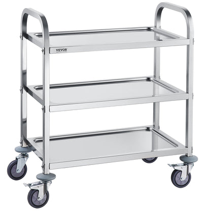 Stainless Steel 3-Tier Utility Cart with Lockable Wheels, 181 kg Capacity