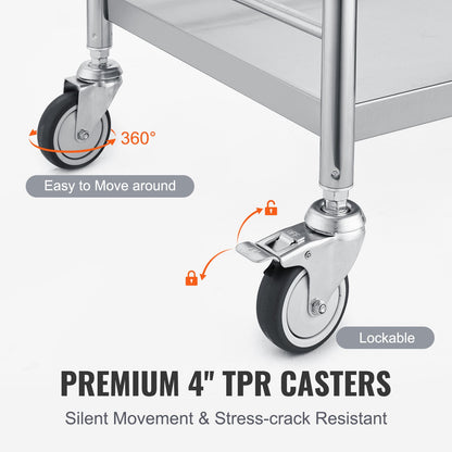 VEVOR Medical Cart, 2 Layers Stainless Steel Cart 100 kg Weight Capacity, Lab Utility
