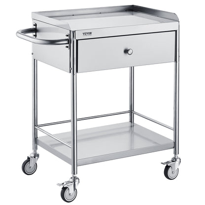 VEVOR Medical Cart, 2 Layers Stainless Steel Cart 100 kg Weight Capacity, Lab Utility