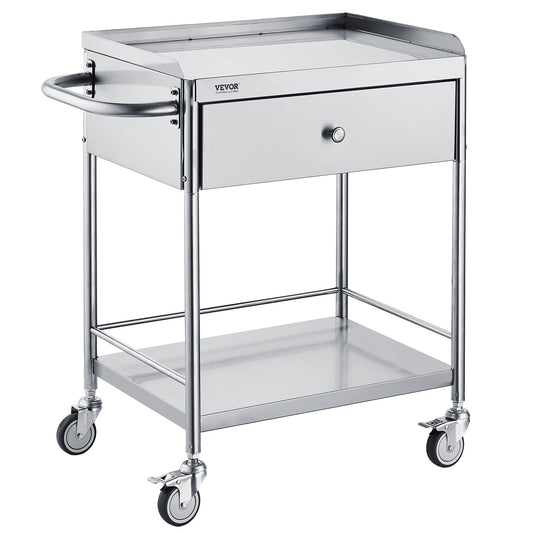 VEVOR Medical Cart, 2 Layers Stainless Steel Cart 100 kg Weight Capacity, Lab Utility