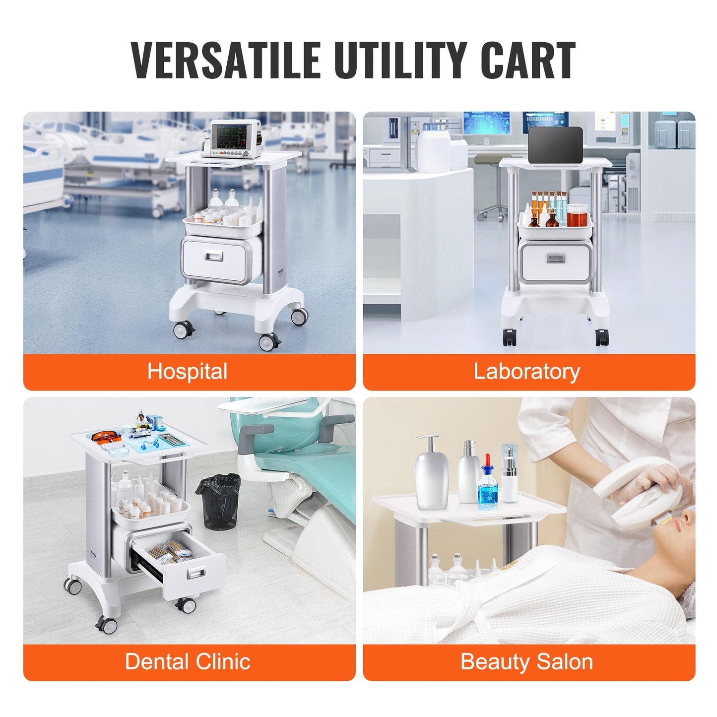 2-Tier Mobile Medical Cart with Drawer and Tray, White, 50 kg Capacity