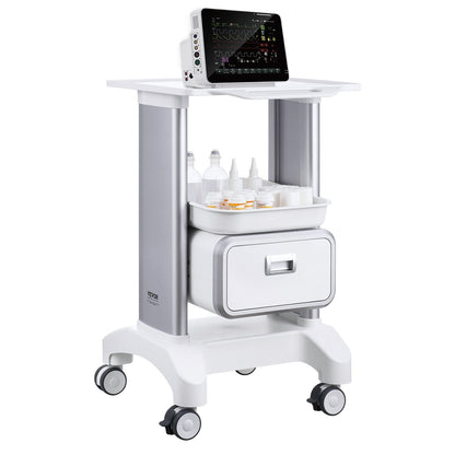 2-Tier Mobile Medical Cart with Drawer and Tray, White, 50 kg Capacity
