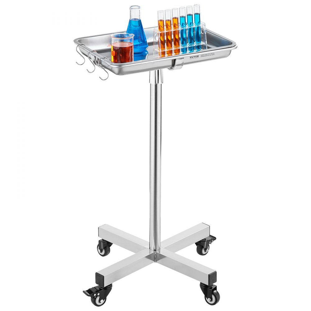 VEVOR Mobile Mayo Stand Stainless Steel Mayo Tray 25.2"-39.8" with Removable Tray