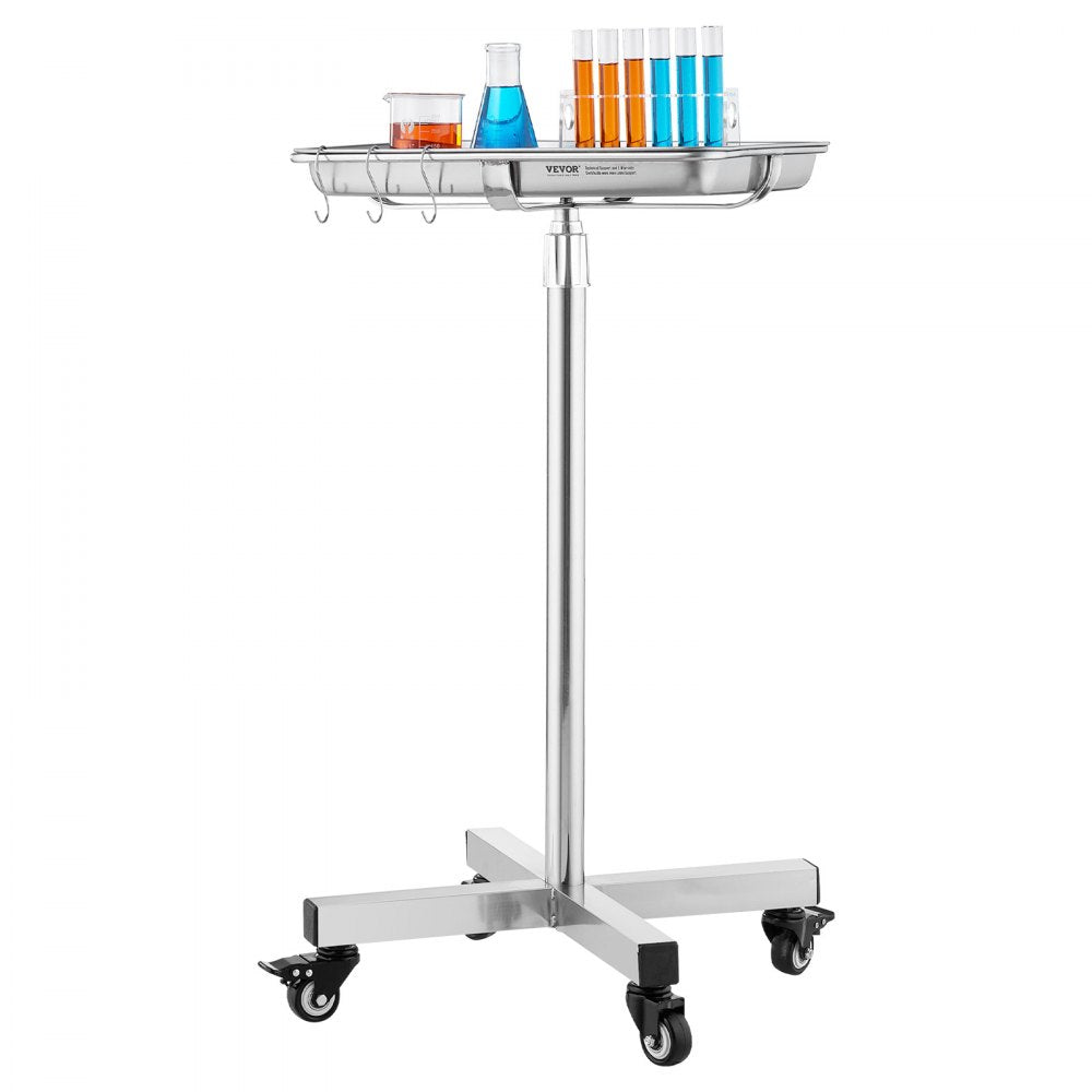 VEVOR Mobile Mayo Stand Stainless Steel Mayo Tray 25.2"-39.8" with Removable Tray