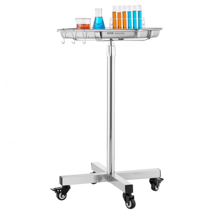VEVOR Mobile Mayo Stand Stainless Steel Mayo Tray 25.2"-39.8" with Removable Tray