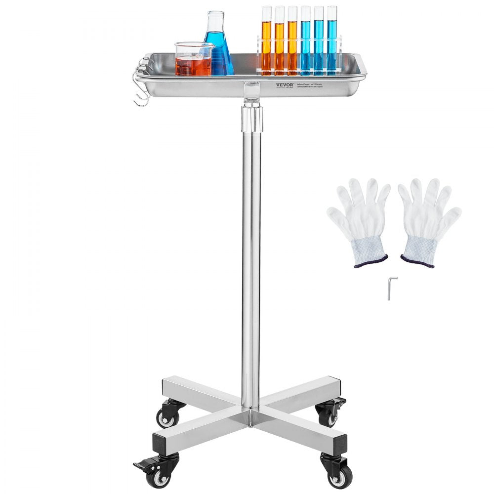 VEVOR Mobile Mayo Stand Stainless Steel Mayo Tray 25.2"-39.8" with Removable Tray