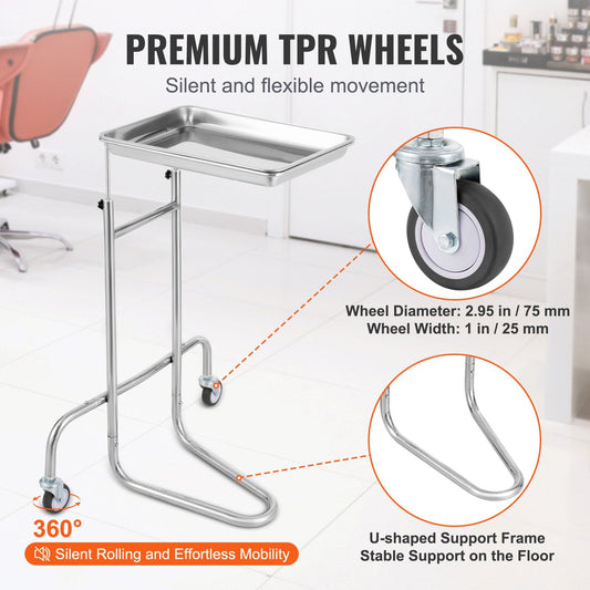 Stainless Steel Lab Cart with Adjustable Tray & Silent Wheels, 2.2 kg, 8 kg Capacity