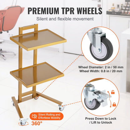 Golden 2-Tier Stainless Steel Lab Cart with Trays & Silent Wheels, 25 kg Capacity